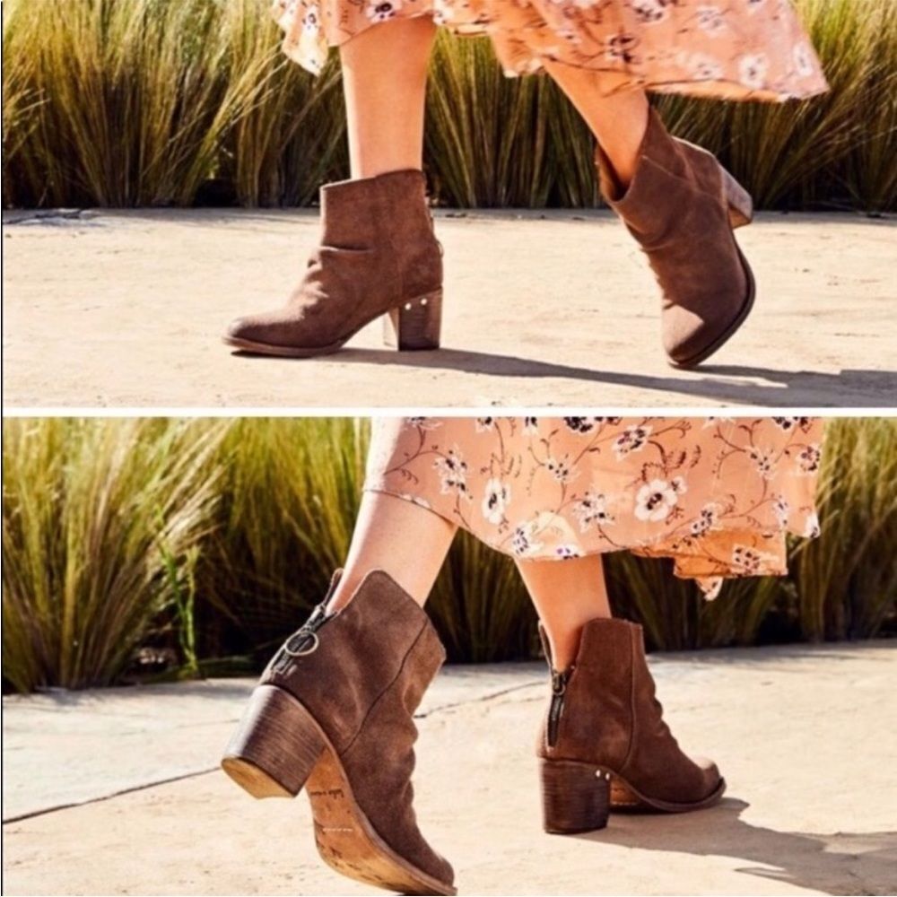 Anthropologie| Beek By Two Birds Grey Oiled Suede Stacked Heel Strix Boot Size 7